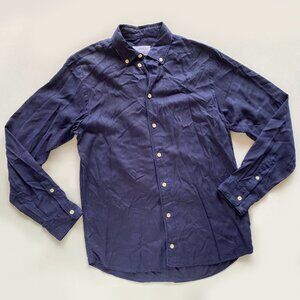 Wax London 100% Lyocell Navy Blue Button-Down Men's Shirt Size S Long Sleeve